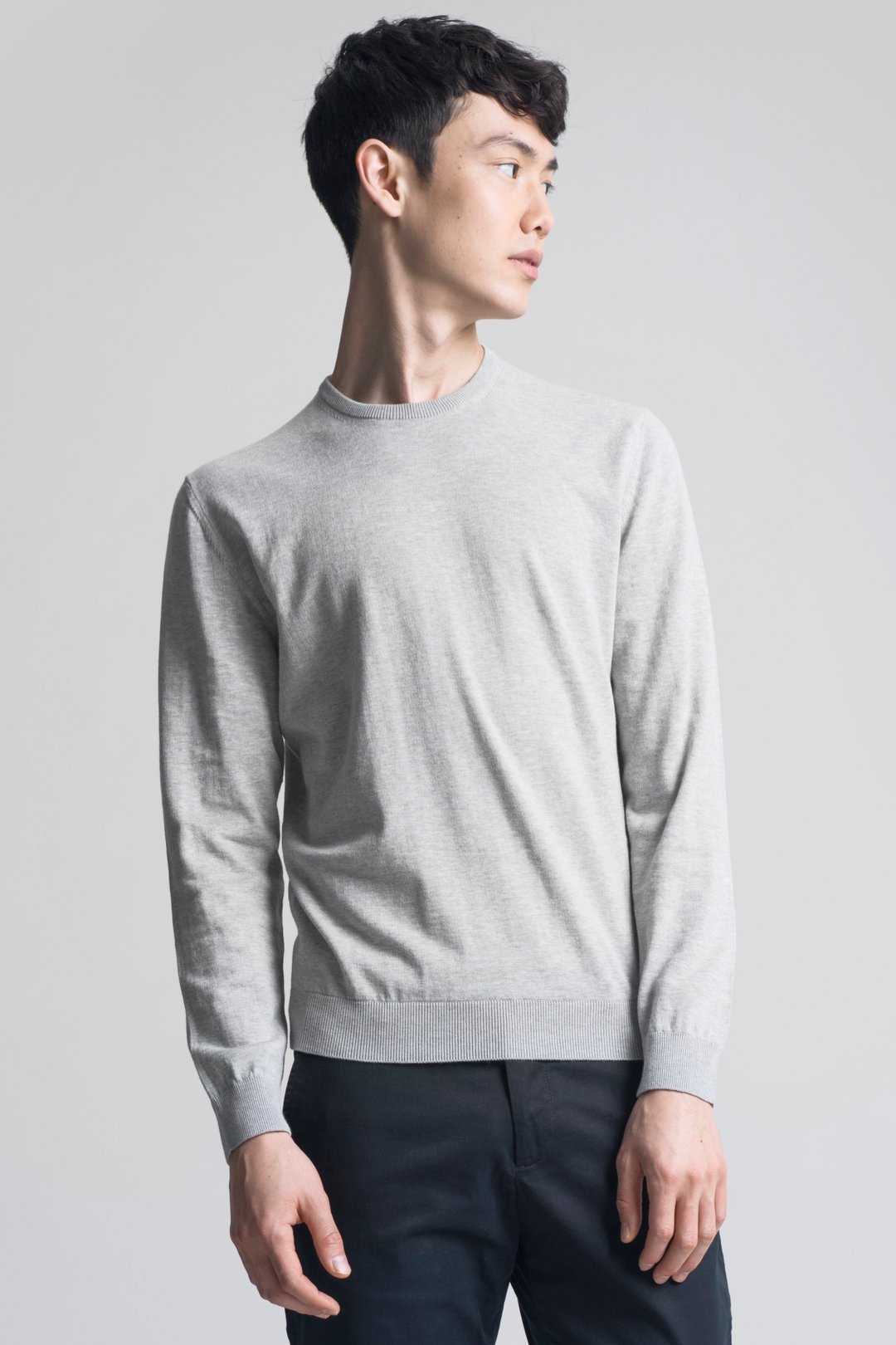Grey Melange Cotton Sweater | Long Staple Organic Cotton - ASKET