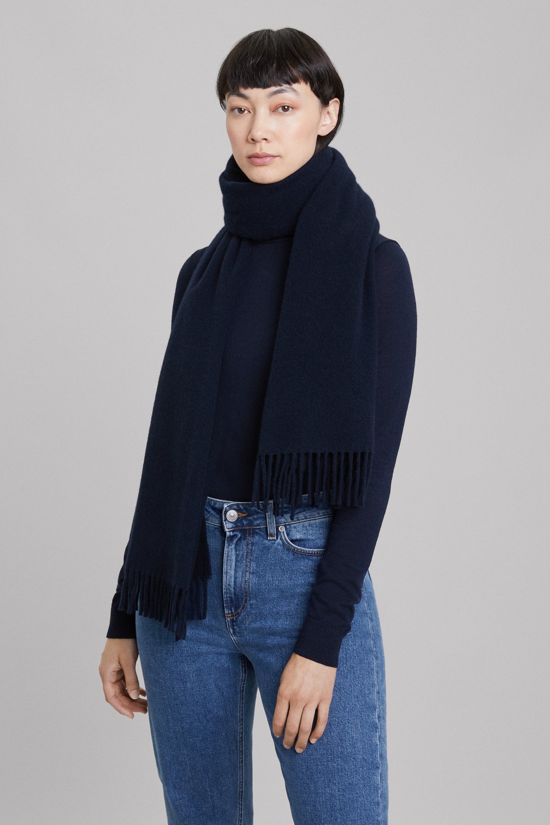 Dark Navy Oversized Cashmere Wool Scarf 