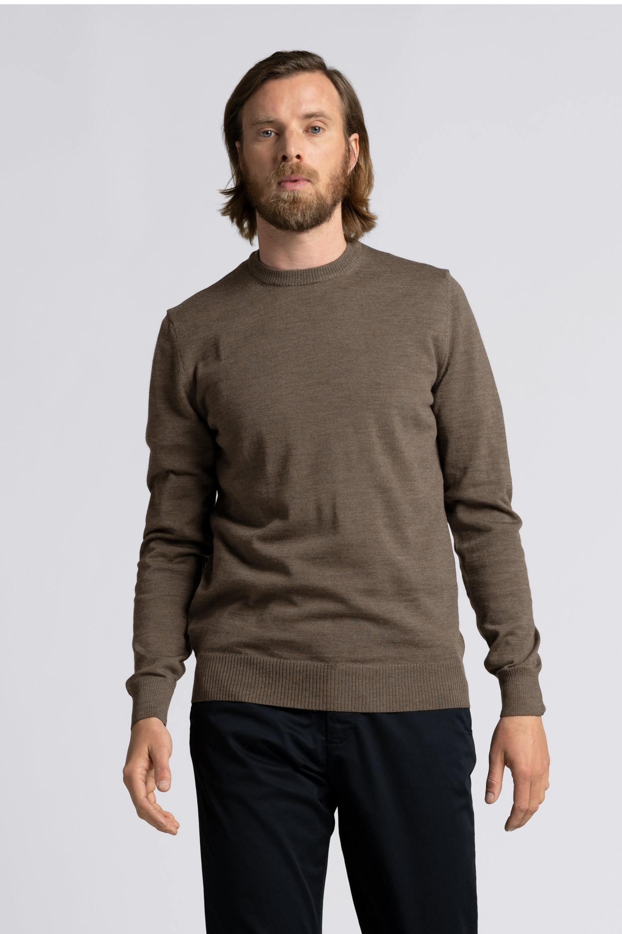 Brown Melange Merino Sweater | Fine Wool Crewneck - ASKET